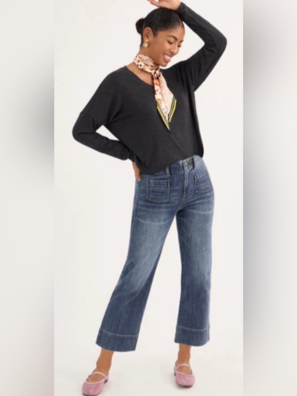 Cabi Carmel Blue denim Crop Flare Jeans Style #6704 Size 8